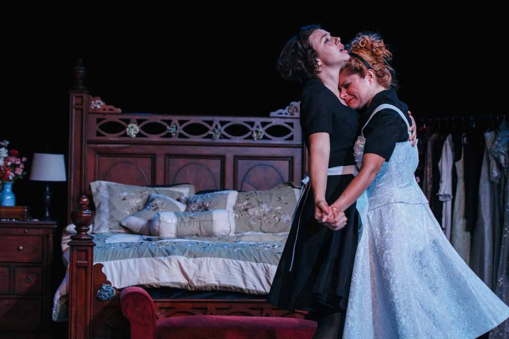 Tension crackles between Georgia Mallory Guy as Solange and Katrina Stevenson as Claire in Jobsite’s production of “The Maids” at the Straz Center. CRAWFORD LONG