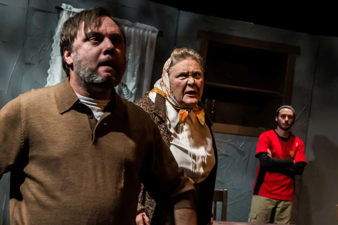(L-R) Brian Shea, Diana Rogers and Brandon Mauro in Jobsite's A Skull in Connemara. (Photo by Ryan Finzelber.)