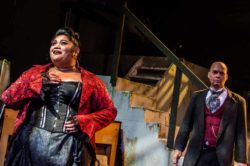 Fo'i Meleah and Jonathan Harrison in Jobsite's The Threepenny Opera. (Photo courtesy Ryan Finzelber.)