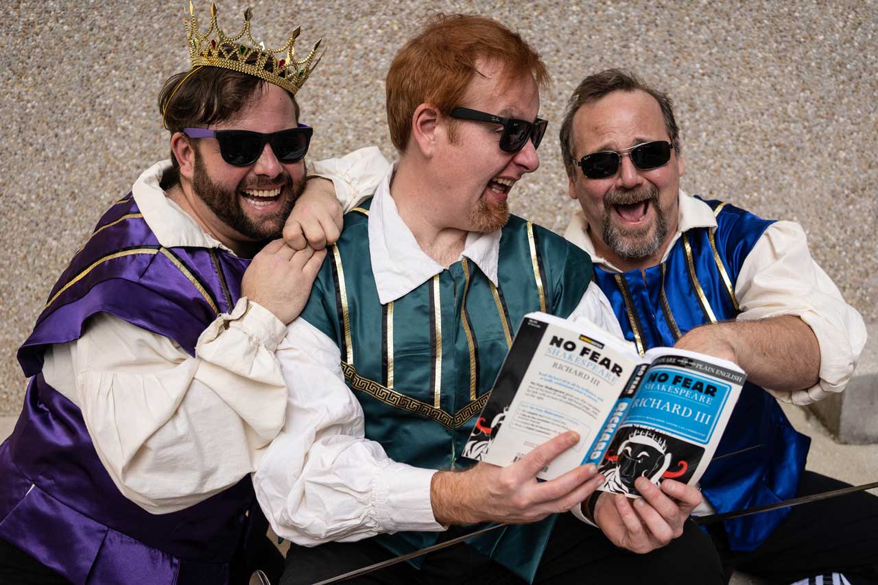 (L-R) Spencer Meyers, David M. Jenkins and Shawn Paonessa in Jobsite's The Complete Works of William Shakespeare (abridged). (Photo by Pritchard Photography.)