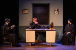 (L-R) Caitlin Eason, David M. Jenkins and Roxanne Fay in Jobsite’s Doubt: A Parable. (Photo: Pritchard Photography)