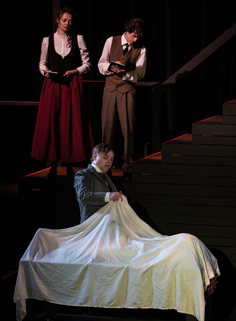 (Clock from top) Taylor Tveten, Blake Smallen and Brian Matthew Shea in Jobsite’s Dr. Jekyll & Mr. Hyde. (Photo: Pritchard Photography)