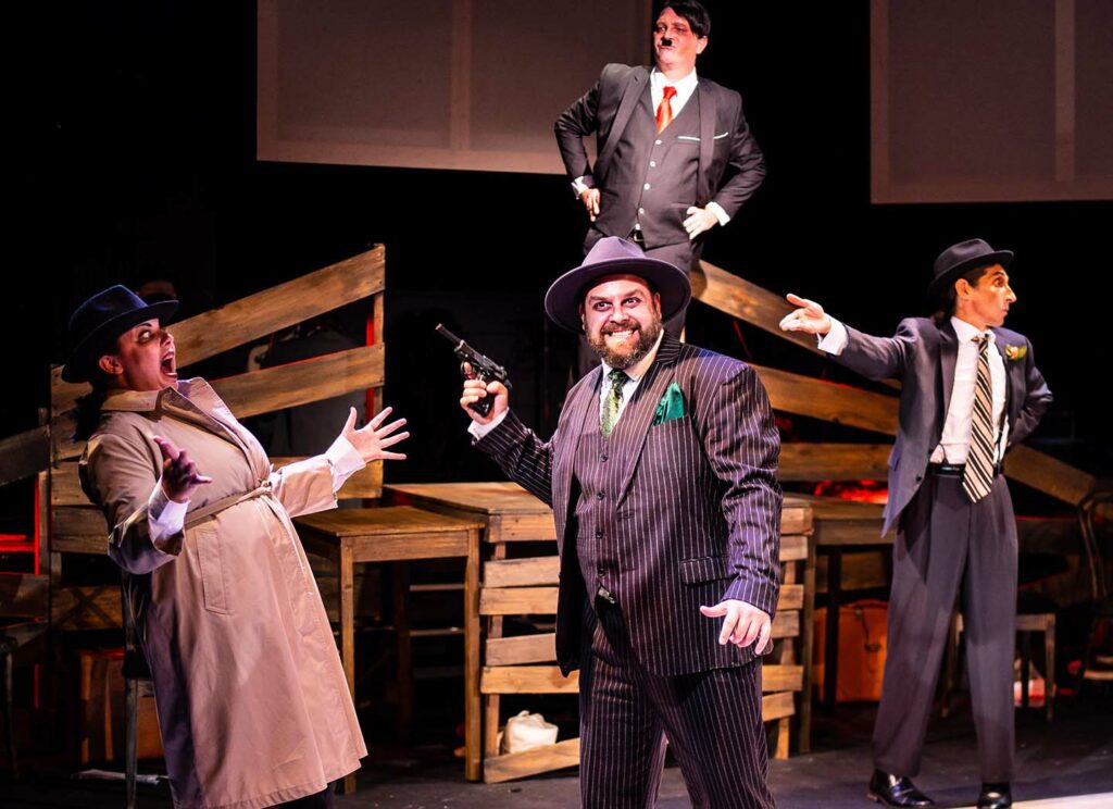 (L-R) Colleen Cherry, Spencer Meyers, Derrick Phillips and Giles Davies in Jobsite's The Resistible Rise of Arturo Ui. (Photo: Ned Averill-Snell.)