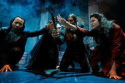 (L-R) Theron T.R. Butler, Hugh Timoney, Giles Davies and Carla Corvo in Jobsite's Hamlet.