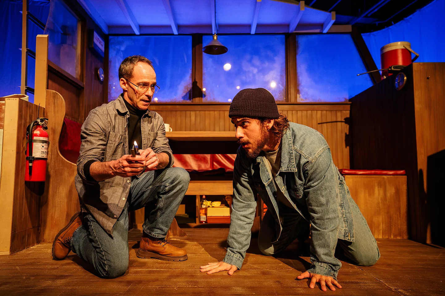 (L-R) Chris Marshall and Cody Farkas in Jobsite's The Shark is Broken. (Photo: James Zambon Productions)
